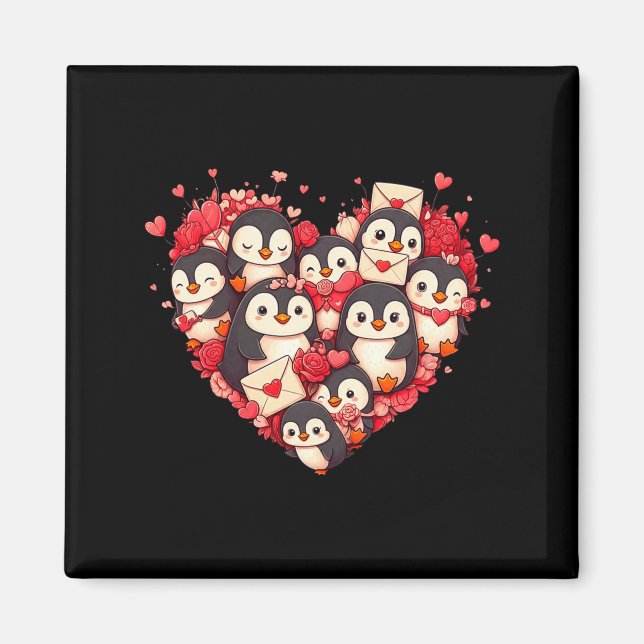 Funny Penguin Heart Valentine Penguin Womens Mens  Magnet (Front)