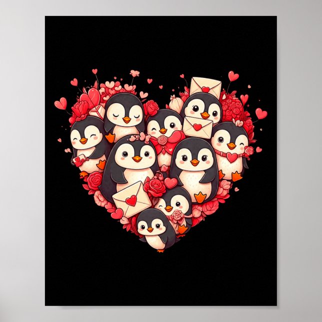 Funny Penguin Heart Valentine Penguin Womens Mens  Poster (Front)