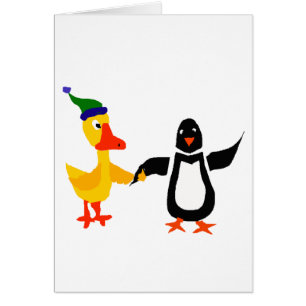 Funny Penguin Holding Hands with Duck Art