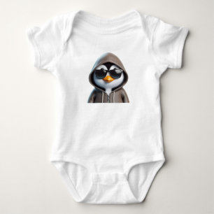FUNNY PENGUIN IN HOODIE BABY BODYSUIT
