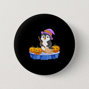 Funny Penguin In Witch Costume Pumpkins Happy Hall 2 Inch Round Button