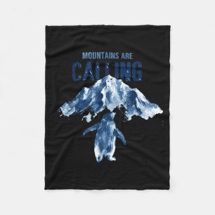 Funny penguin meme the mountains are calling  fleece blanket