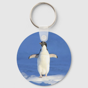 Funny penguin on ice photo keychain