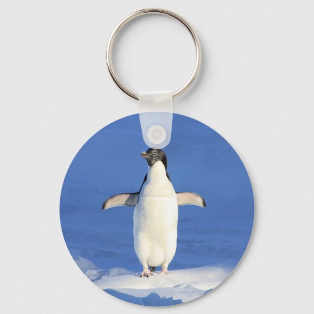 Funny penguin on ice photo keychain (Front)