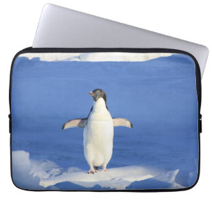 Funny penguin on ice photo laptop sleeve