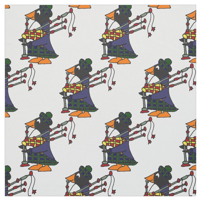 Funny Penguin Playing Bagpipes Art Original Fabric (Swatch)