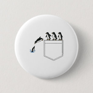 Funny Penguin Pocket Cute Diving Penguin Tee Anima 2 Inch Round Button