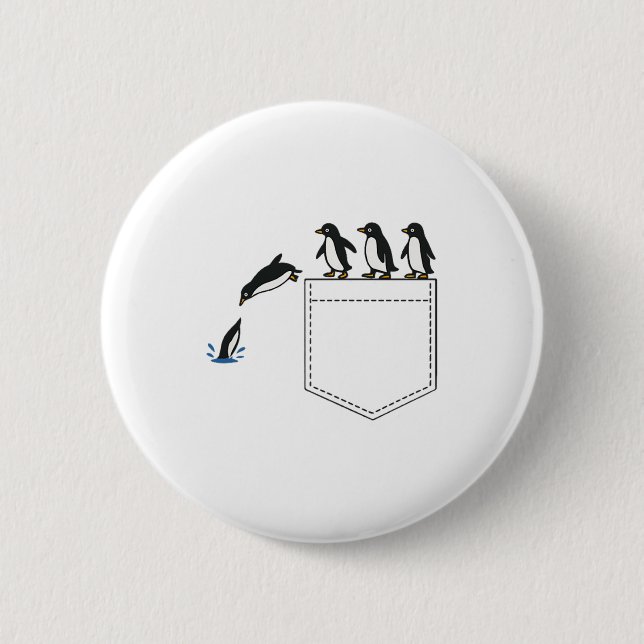 Funny Penguin Pocket Cute Diving Penguin Tee Anima 2 Inch Round Button (Front)