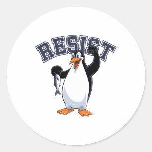 Funny Penguin Protest Tee Resist Penguin Holding F Classic Round Sticker