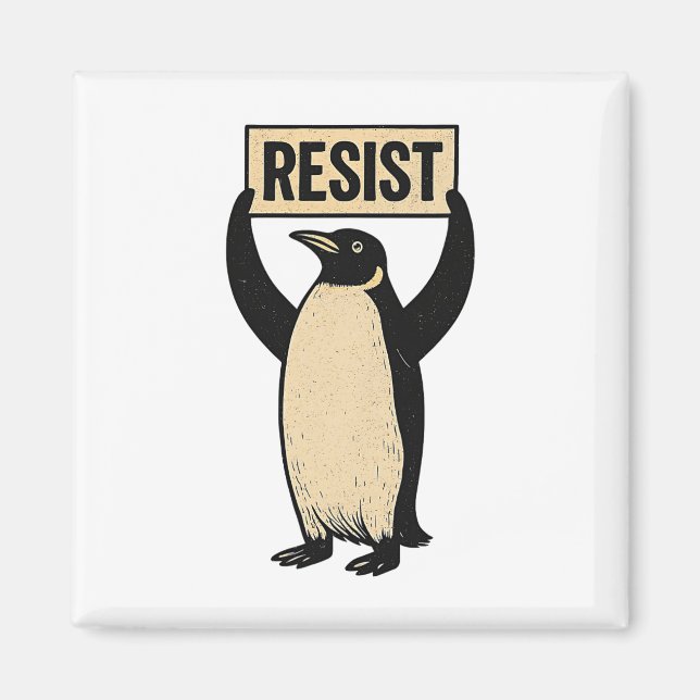 Funny Penguin Resist Cool Penguins Vintage Protest Magnet (Front)