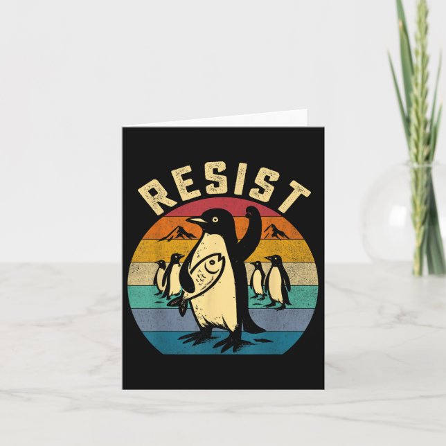 Funny Penguin Resist Penguins Protest Against Tari Card (Front)