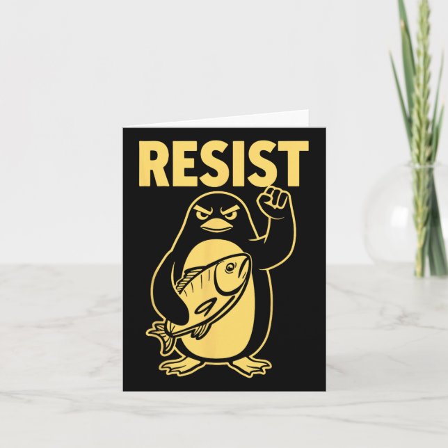 Funny Penguin Resist Penguins Protest Against Tari Card (Front)