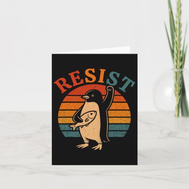 Funny Penguin Resist Penguins Protest Against Tari Card (Front)