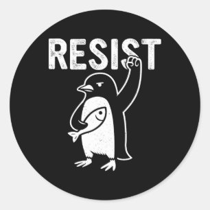 Funny Penguin Resist Penguins Protest Against Tari Classic Round Sticker