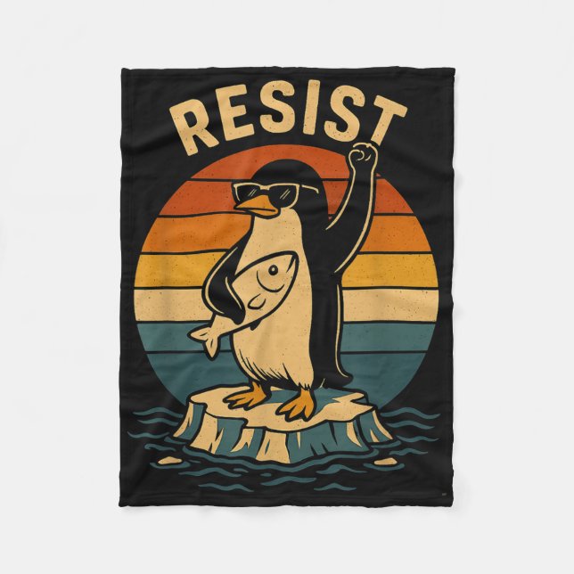Funny Penguin Resist Penguins Protest Against Tari Fleece Blanket (Front)