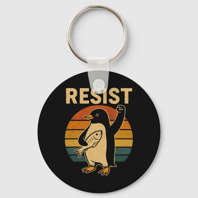 Funny Penguin Resist Penguins Protest Against Tari Keychain (Front)