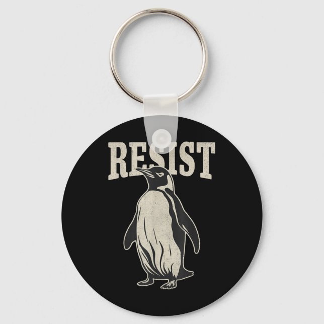 Funny Penguin Resist Penguins Protest Against Tari Keychain (Front)