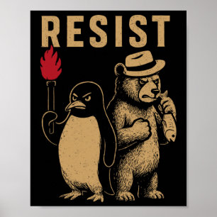 Funny Penguin Resist Penguins Protest Against Tari Poster