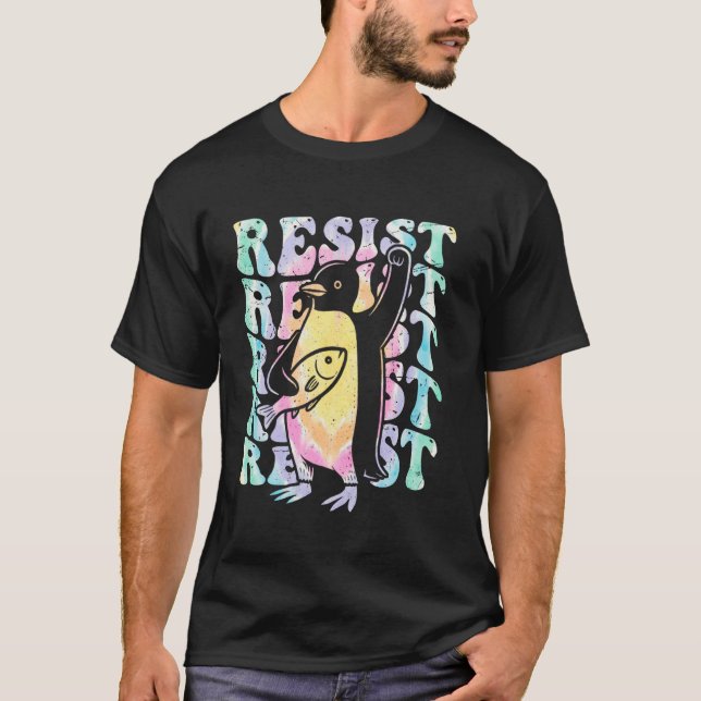 Funny Penguin Resist Protest Against Tariffs Groov T-Shirt (Front)