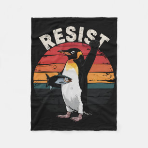 Funny Penguin Resist Protest Against Tariffs Humou Fleece Blanket