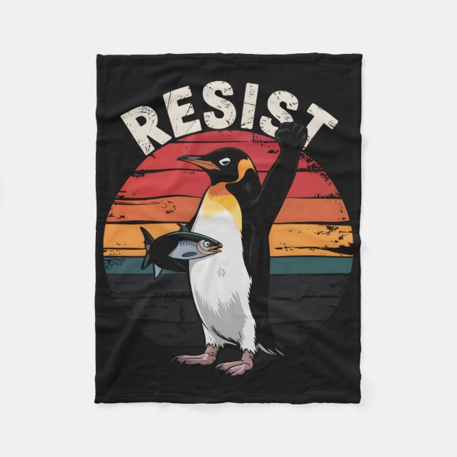 Funny Penguin Resist Protest Against Tariffs Humou Fleece Blanket (Front)