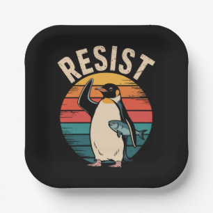 Funny Penguin Resist Protest Against Tariffs  Paper Plate