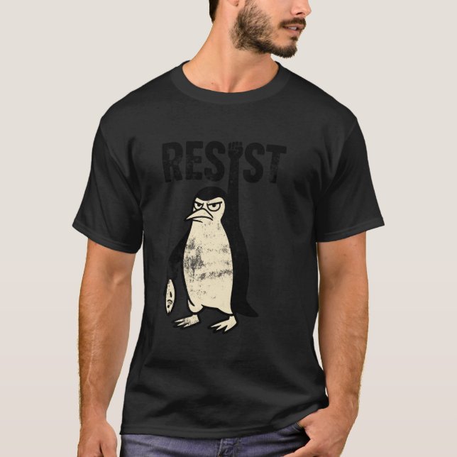 Funny Penguin Resist Protest Against Tariffs T-Shirt (Front)