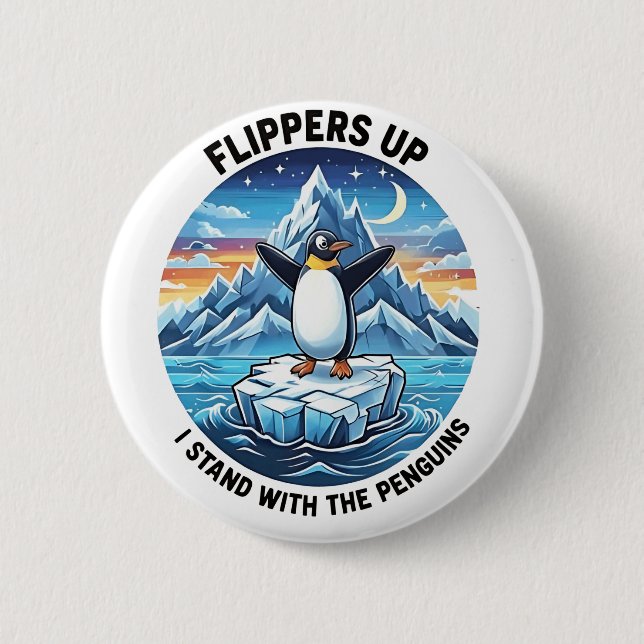 Funny Penguin Resist Protest Against Tarrifs  2 Inch Round Button (Front)