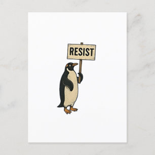 Funny Penguin Resist Protest Against Tarrifs  Announcement Postcard