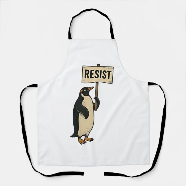 Funny Penguin Resist Protest Against Tarrifs  Apron (Front)