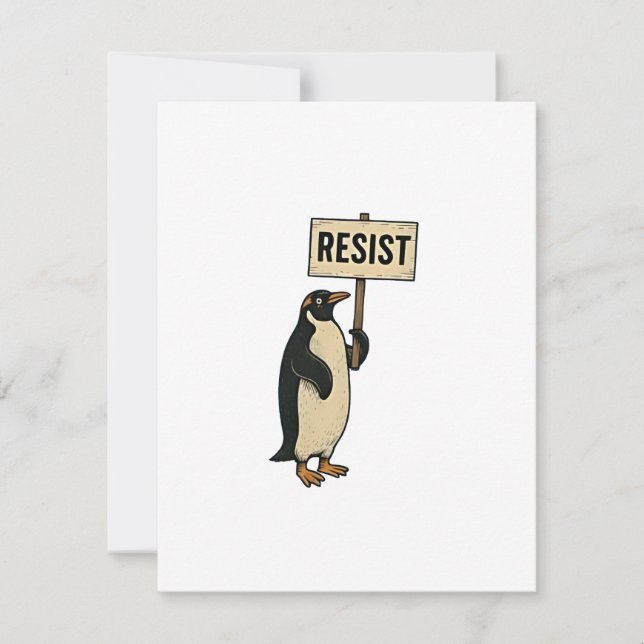 Funny Penguin Resist Protest Against Tarrifs  Card (Front)