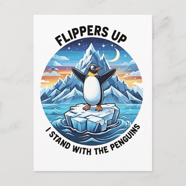 Funny Penguin Resist Protest Against Tarrifs  Invitation Postcard (Front)