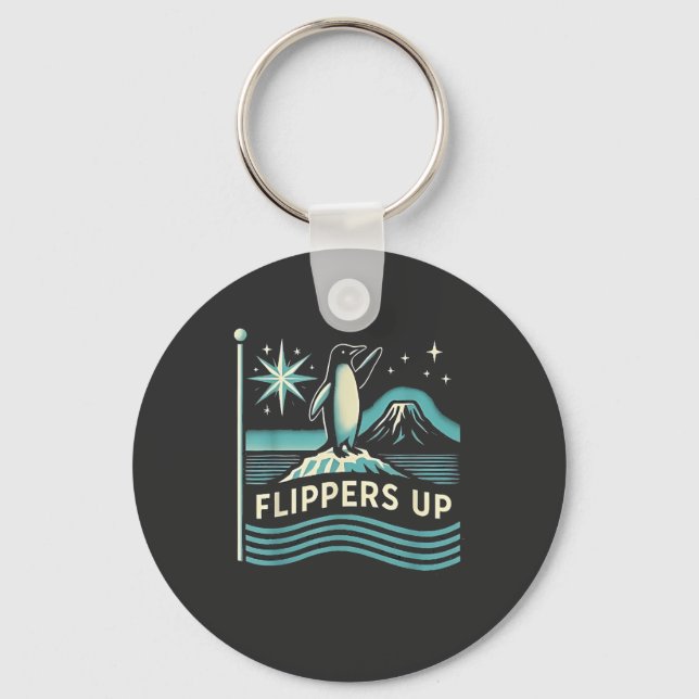 Funny Penguin Resist Protest Against Tarrifs  Keychain (Front)