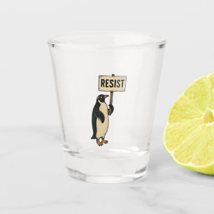 Funny Penguin Resist Protest Against Tarrifs  Shot Glass
