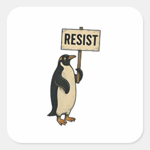 Funny Penguin Resist Protest Against Tarrifs Square Sticker