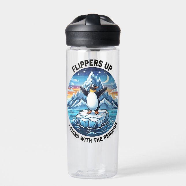 Funny Penguin Resist Protest Against Tarrifs  Water Bottle (Front)