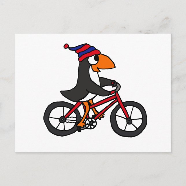 Funny Penguin Riding Red Bicycle Postcard (Front)