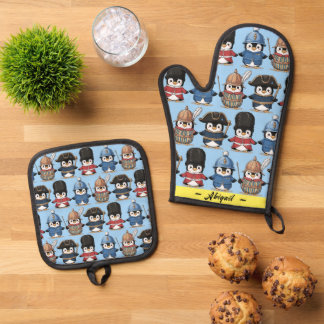 Funny Penguin Royal Guard (Personalized) Oven Mitt & Pot Holder Set