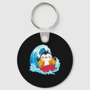 Funny Penguin Surfing Summer Vacation Beach Surfer Keychain