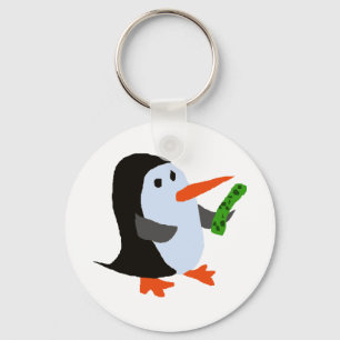 Funny Penguin with a Pickle Shirt Keychain