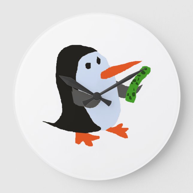 Funny Penguin with a Pickle Shirt Large Clock (Front)