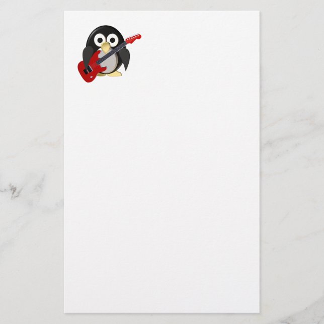 Funny penguin with guitar stationery (Front)