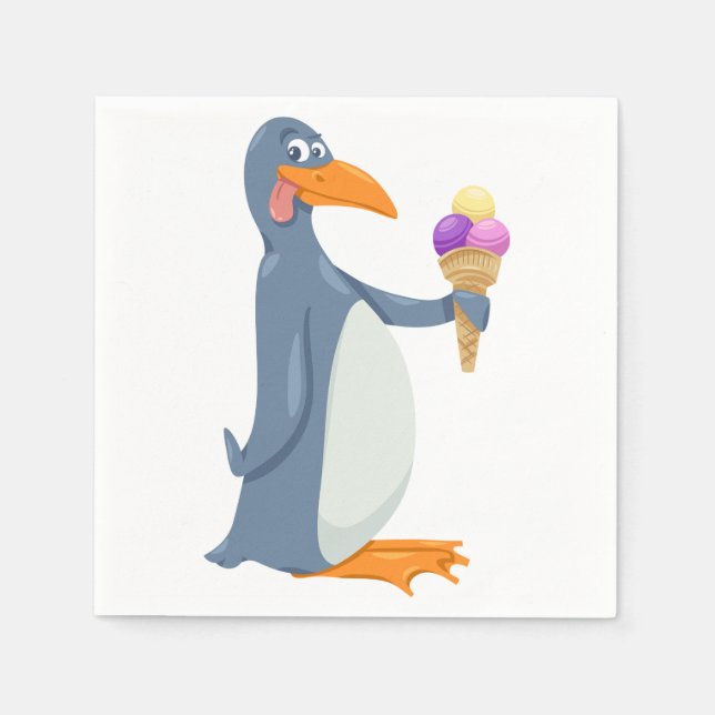 Funny Penguin With Ice Cream Paper Napkins (Front)