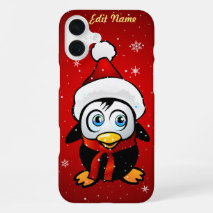 Funny Penguin With Xmas Hat iPhone 16 Plus Case