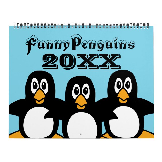 Funny Penguins Cartoons Large Calendar (Cover)
