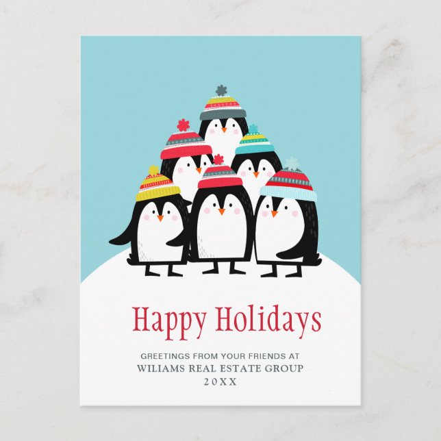 Funny Penguins Christmas Corporate Greeting  Postcard (Front)