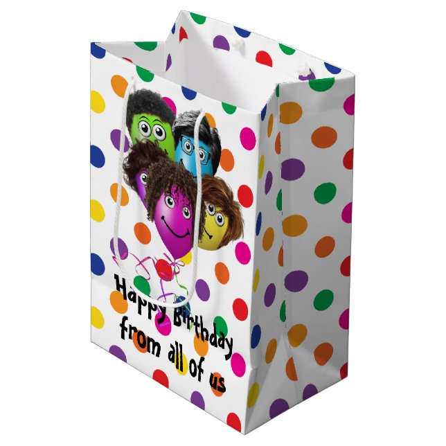 Funny People Birthday Balloons on Dots Medium Gift Bag (Front Angled)