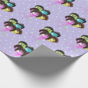 Funny People Birthday Balloons on Polka Dots  Wrapping Paper