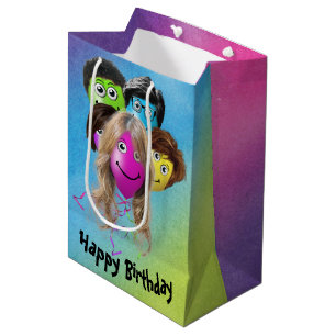 Funny People Birthday Balloons on Rainbow Medium Gift Bag