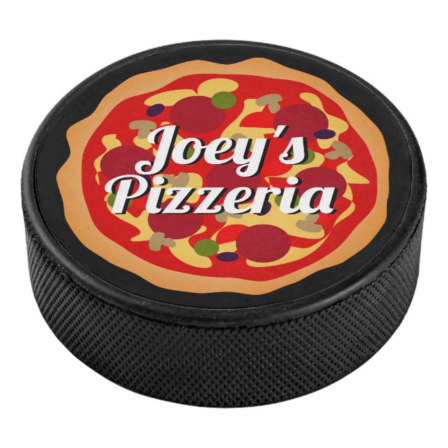 Funny pepperoni and cheese pizza custom hockey puck (3/4)